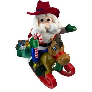 Christmas Gemmy Animated Cowboy Western Santa Riding‎ Rocking Horse Works Read